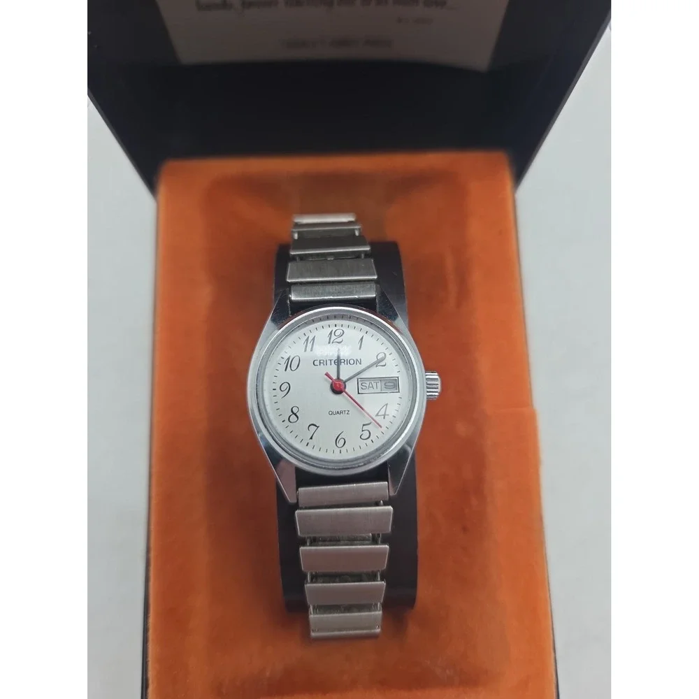 Vintage Ladies Slim Criterion Quartz Watch W/ Box - New Battery Tested WORKING